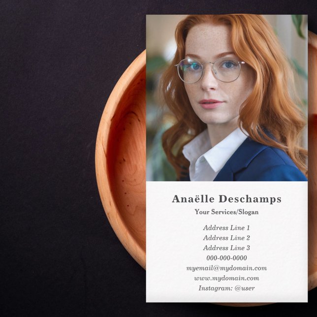 Einfache, benutzerdefinierte Foto-Vertikalkarte Visitenkarte (Simple Custom Photo Vertical Business Card)