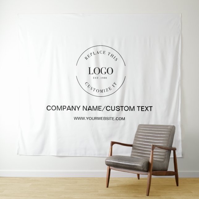 Einfache benutzerdefinierte Logotext-Website-Hinte Wandteppich (Beispiel (Horizontal))