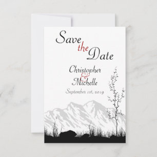 Einfache Bergszene Schwarz, Weiß und Rot Save The Date