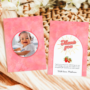 Einfache Berry Erste Pink Geburtstagsfoto Erdbeere Dankeskarte
