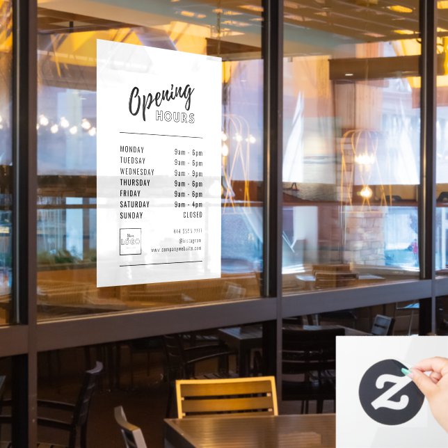Einfache Berufliche Geschäftszeiten Schwarz mit Lo Fensteraufkleber (Restaurantfenster)