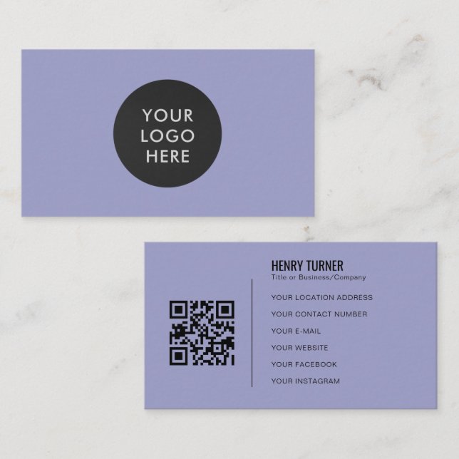 Einfache Berufliche Logo QR Code Lavendel Company Visitenkarte (Vorne/Hinten)