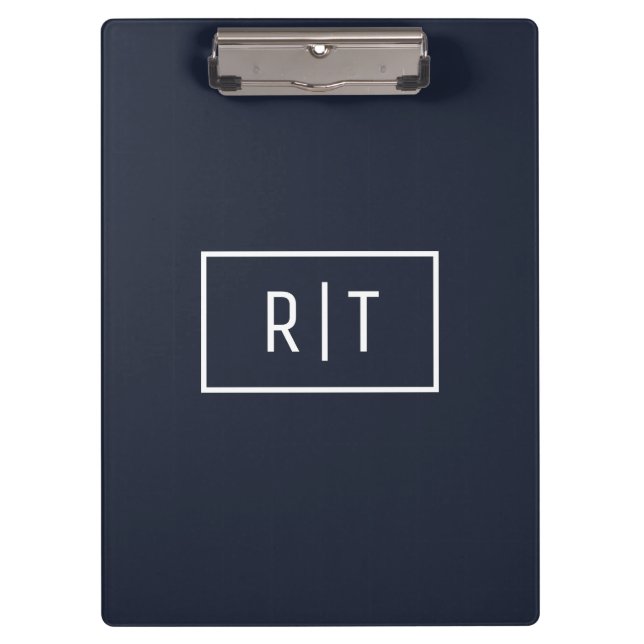 Einfache Berufliche Monogram Navy White Border Klemmbrett (Vorderseite)