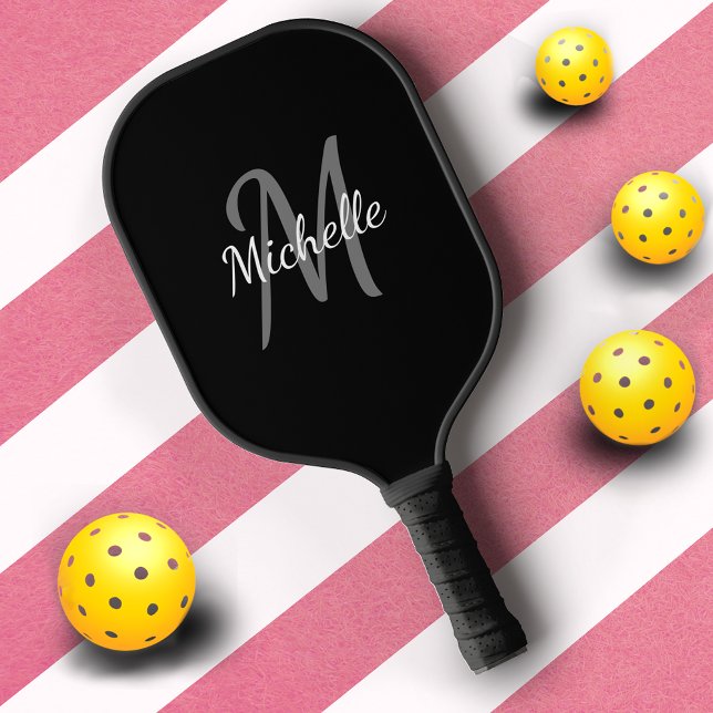 Einfache Berufliche Schwarzweiß-Weiß-Monogramm Pickleball Schläger (Von Creator hochgeladen)
