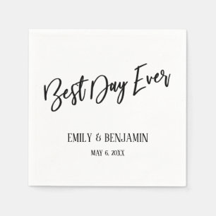 Einfache Best Day Ever Wedding Typografie White Serviette