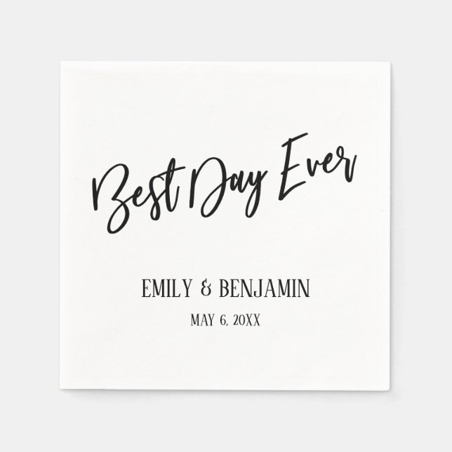 Einfache Best Day Ever Wedding Typografie White Serviette (Vorderseite)