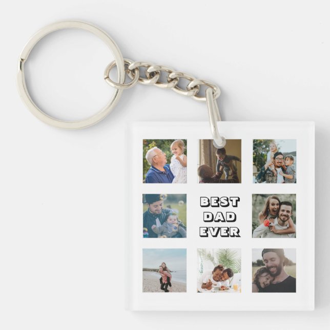 Einfache Beste Vater je Foto Collage Vatertag Schlüsselanhänger (Vorderseite)