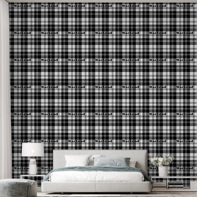 Einfache Bezeichnung der Tartan-Schwarz-Weiß-Monog Tapete (Schlafzimmer)