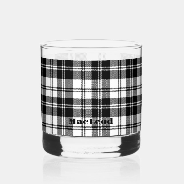 Einfache Bezeichnung der Tartan-Schwarz-Weiß-Monog Whiskyglas (Rückseite)