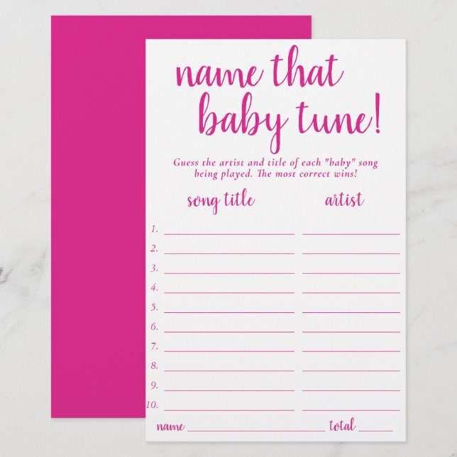 Einfache Bezeichnung für Baby Tune | Hot Pink Game (Vorne/Hinten)