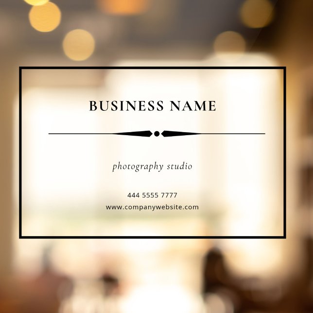 Einfache Bezeichnung für kleine Unternehmen Schwar Fensteraufkleber (Simple Small Business Name Black Frame Transparent Window Cling)