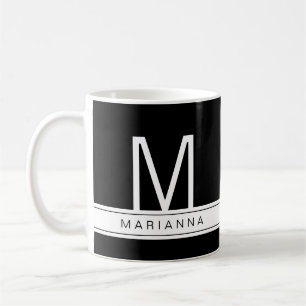 Einfache Bezeichnung für Schwarz-weißes Monogram Kaffeetasse
