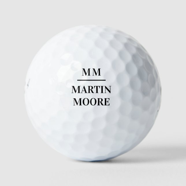 Einfache Bezeichnung Schwarz-weißer Monogramm-Init Golfball (Vorderseite)