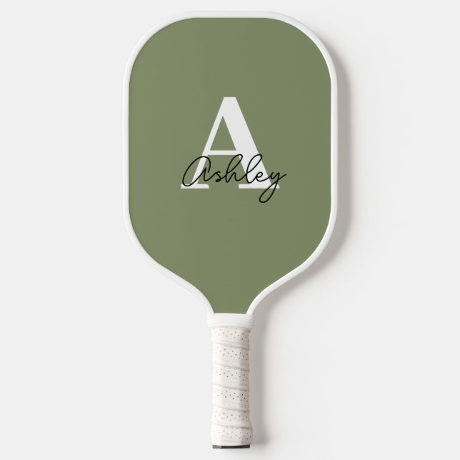 Einfache Bildgrüne Monogramm-Initialen Pickleball Schläger (Vorderseite)