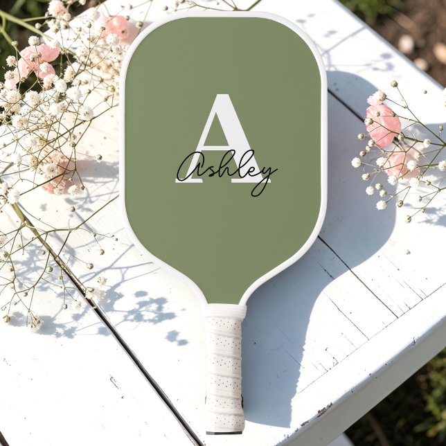 Einfache Bildgrüne Monogramm-Initialen Pickleball Schläger (Von Creator hochgeladen)