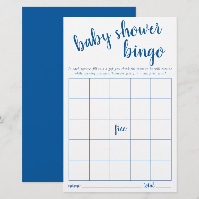 Einfache Bingokarte | Classic Blue Baby Shower Gam (Vorne/Hinten)