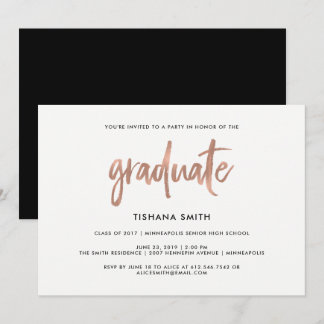 Einfache Black and Imitats Rose Gold Graduation Pa Einladung