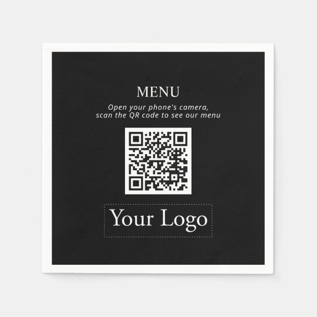 Einfache Black Business Logos und QR-Code-Menü Nap Serviette (Vorderseite)