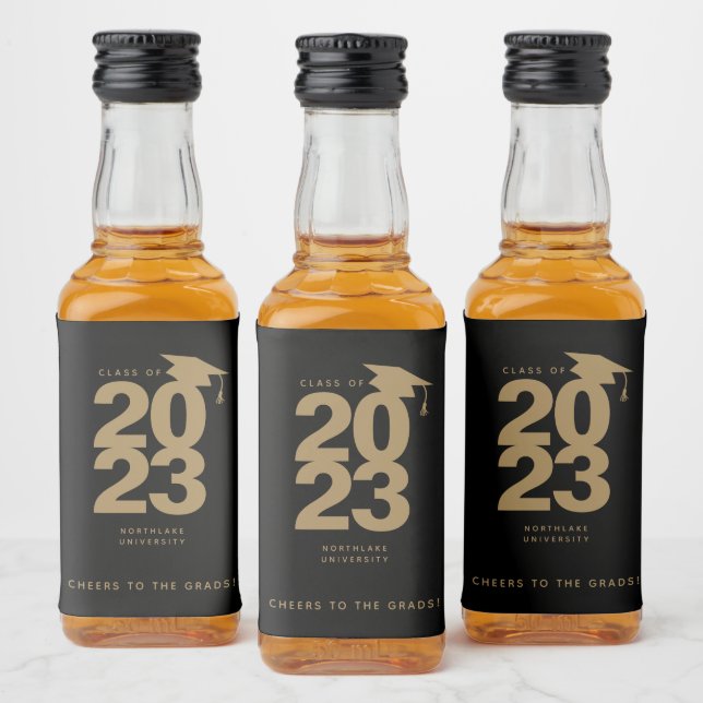 Einfache Black & Gold Abschluss Mini-Alkoholkennze Alkoholflaschenetikett (Flaschen)