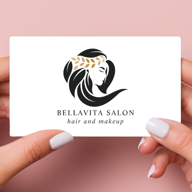 Einfache Black Gold Hair Salon Logo Hair Stylist Visitenkarte (Von Creator hochgeladen)