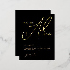 Einfache Black Gold Script-Hochzeit Folie Einladungspostkarte