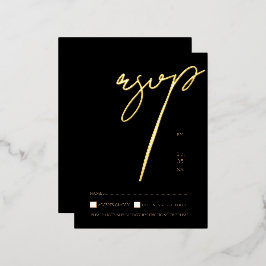 Einfache Black Gold Script Hochzeit RSVP Gold Folie Einladungspostkarte