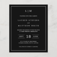 Einfache Black Monogram Budget Hochzeit Einladung