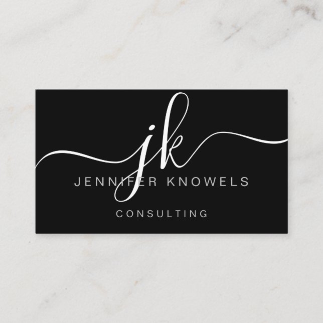 Einfache Black Monogram Script Consultant Open Cov Visitenkarte (Vorderseite)
