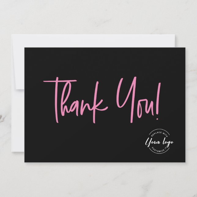 Einfache Black Pink Company Logo Soziale Dankeschö Dankeskarte (Vorderseite)