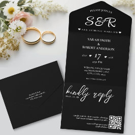 Einfache Black QR Code Hochzeit All In One Einladung