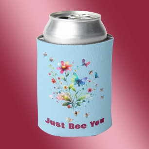 Einfache Bläserfarben-Monogramm-Biene auf blau Dosenkühler