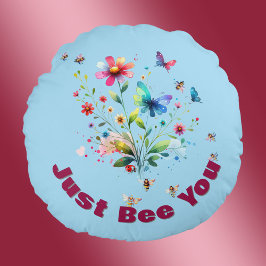 Einfache Bläserfarben-Monogramm-Biene auf blau Rundes Kissen