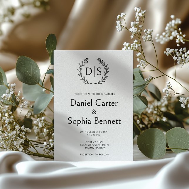 Einfache Bläsermonogramm-Wraath-Initialen Einladung (Von Creator hochgeladen)