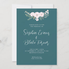Einfache, blassrosa und grüne Blumenhochzeit Einladung