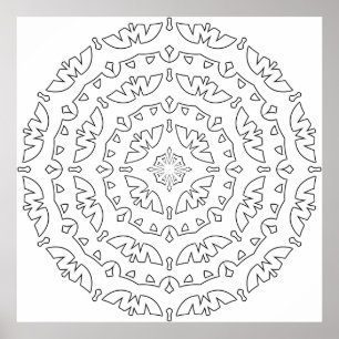 Einfache Blatt-Mandala-Malvorlage Naturmuster Poster