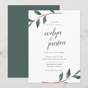 Einfache Blätterwatercolor-Hochzeit Einladung