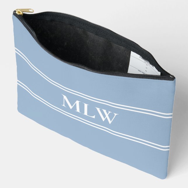 Einfache Blau- und Weiß-Monogramm-Vorlage Zubehörtasche (Offen)