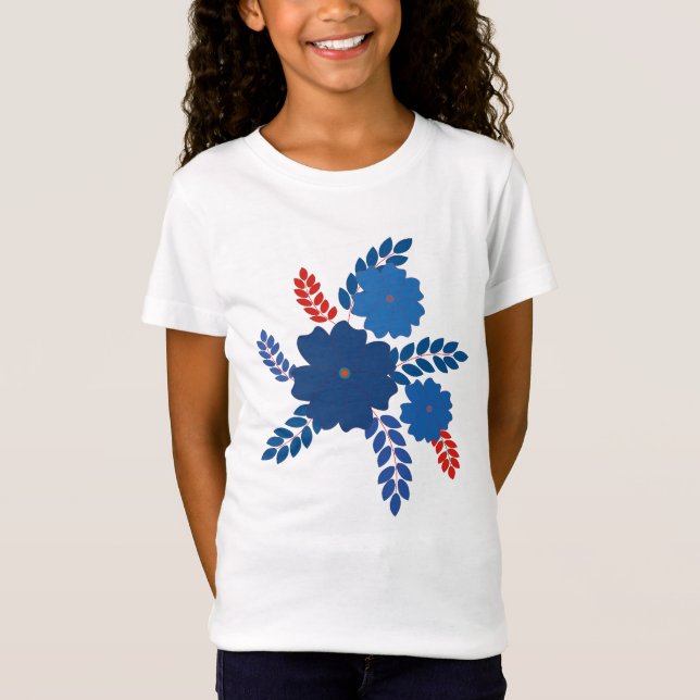 Einfache Blaublumen Vektorgestaltung T-Shirt (Vorderseite)