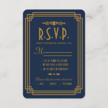 Einfache blaue Art Deco-Hochzeit-RSVP-Karten