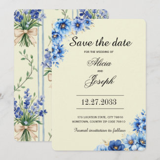 Einfache blaue Floralien - Hochzeitseinladung Save The Date