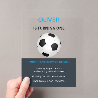Einfache blaue Fußball-Einladung zum ersten Geburt Acryleinladungen