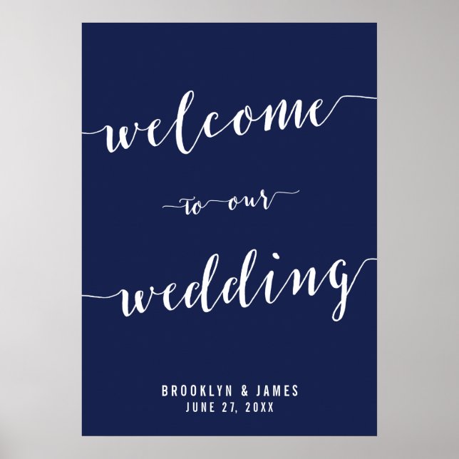 Einfache blaue Hochzeitsempfehlung rund um die Uhr Poster (Vorne)