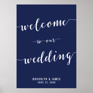 Einfache blaue Hochzeitsempfehlung rund um die Uhr Poster