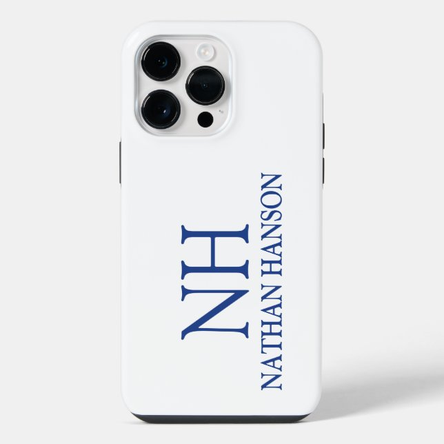 Einfache blaue Monogram modern iPhone 14 Pro Max Hülle (Rückseite)