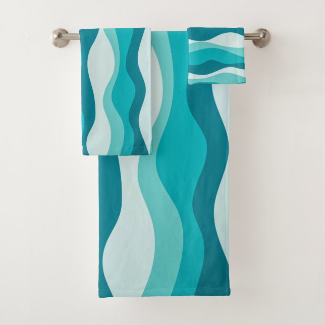 Einfache Blaue Ozeane wellen Abstraktes Muster | Badhandtuch Set (Insitu)