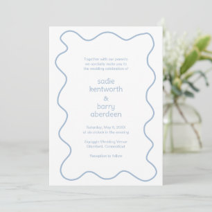 Einfache, blaue Squiggle Rahmen Moderne Hochzeit Einladung
