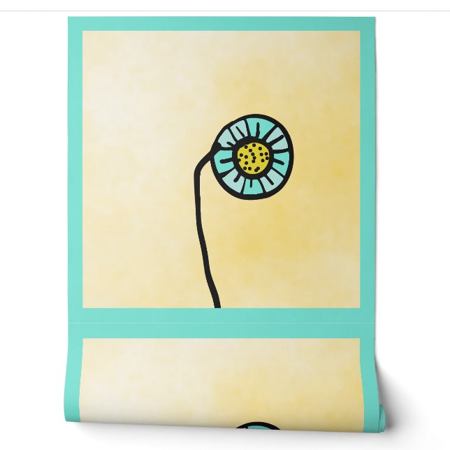 einfache blaue und gelbe Blume Tapete (Abrollen)