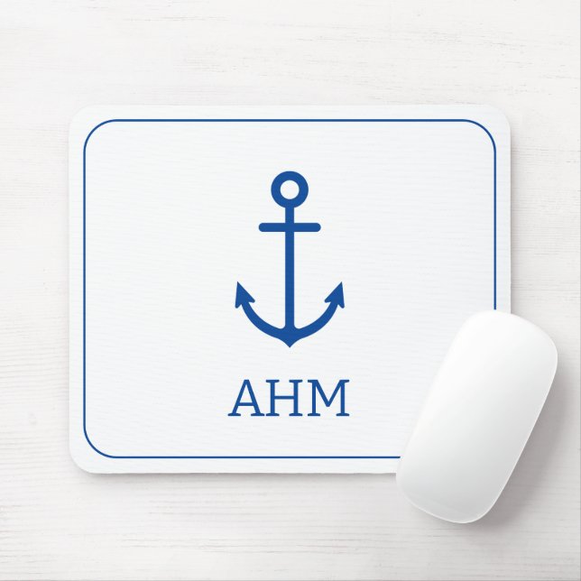 Einfache blaue und weiße Ankermonogramm Mousepad (Mit Mouse)