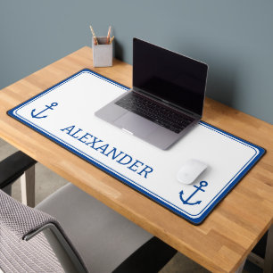 Einfache blaue und weiße Ankermonogramm Schreibtischunterlage