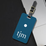 Einfache Blaue weißen Dot-Maskuline Monogramm Gepäckanhänger<br><div class="desc">Einfache,  elegante und anpassbare Gepäckmarke mit blauem Hintergrund,  weißes,  feines Monogramm.</div>
